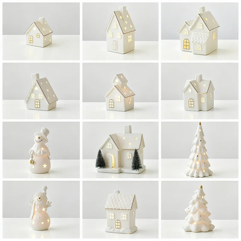 Keramikdorf mit Sanftem Licht – Elegante Dekoration aus Weißer Keramik für Gemütliche Atmosphäre