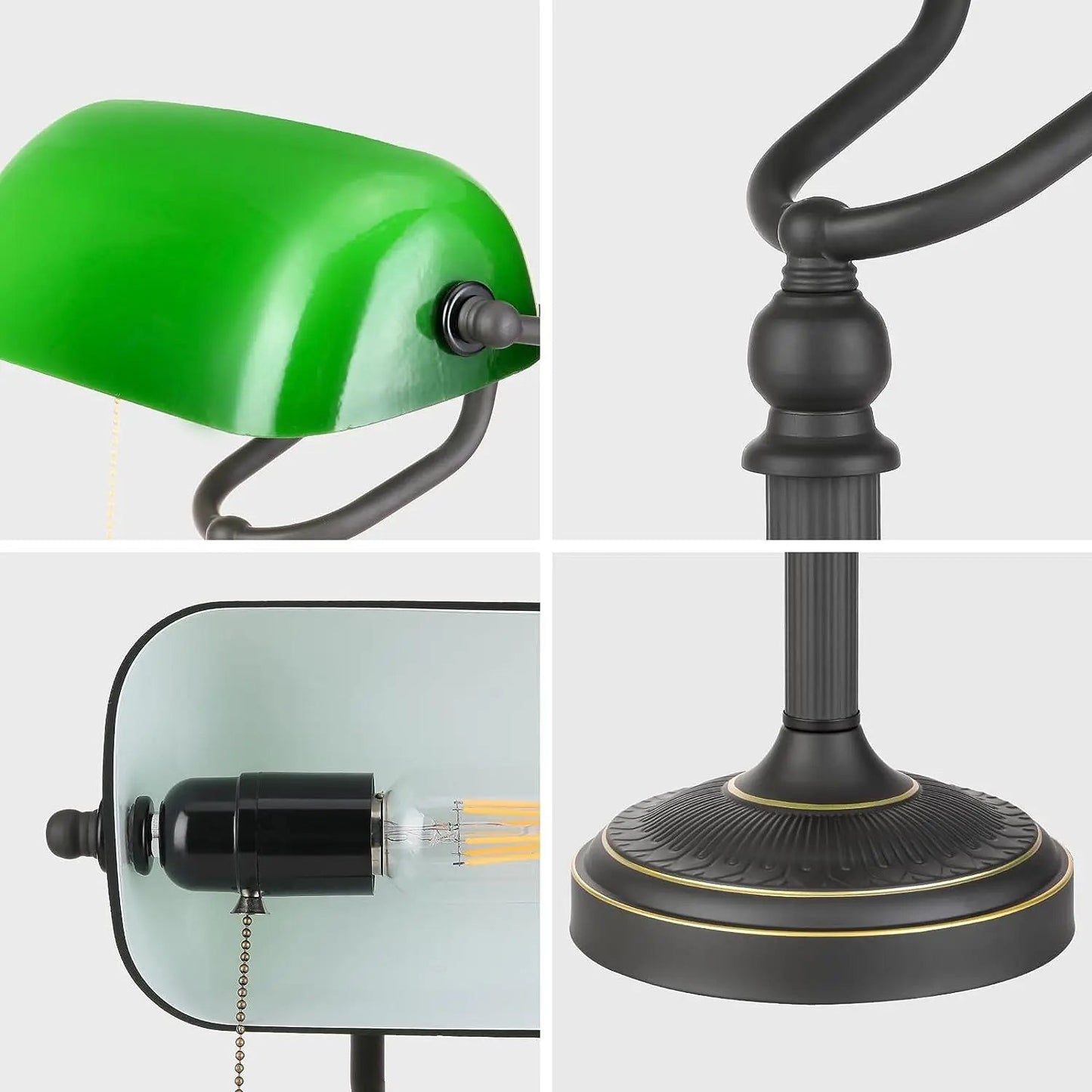 VerdantLight - Klassische Grüne Tischlampe aus Glas und Metall