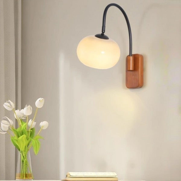 Orbite – Wall lamp made of khaki glass with wood accent for stylish lighting