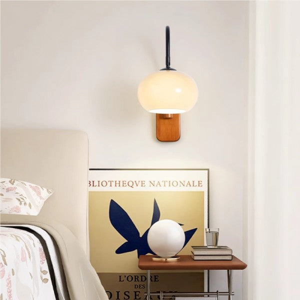 Orbite – Wall lamp made of khaki glass with wood accent for stylish lighting