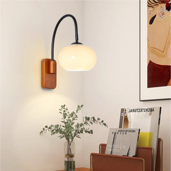 Orbite – Wall lamp made of khaki glass with wood accent for stylish lighting