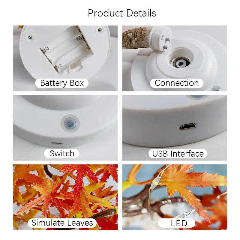 Ahornblatt Nachtlicht Kinder – Sanfte Beleuchtung für eine Gemütliche Atmosphäre, USB & Batterie, 48x12cm