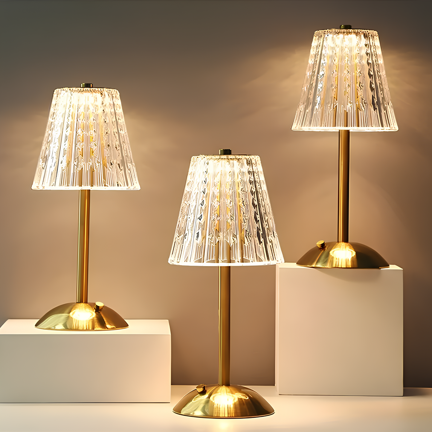 Golden Wireless Table Lamp with Crystal Shade and Touch Control – LED Table Light for Flexible Lighting