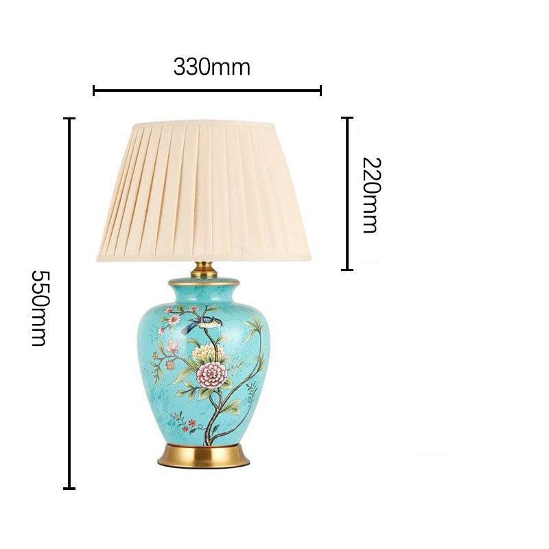 BloomLuxe - Keramik Schreibtischlampe mit Blumen- und Vogelmotiv