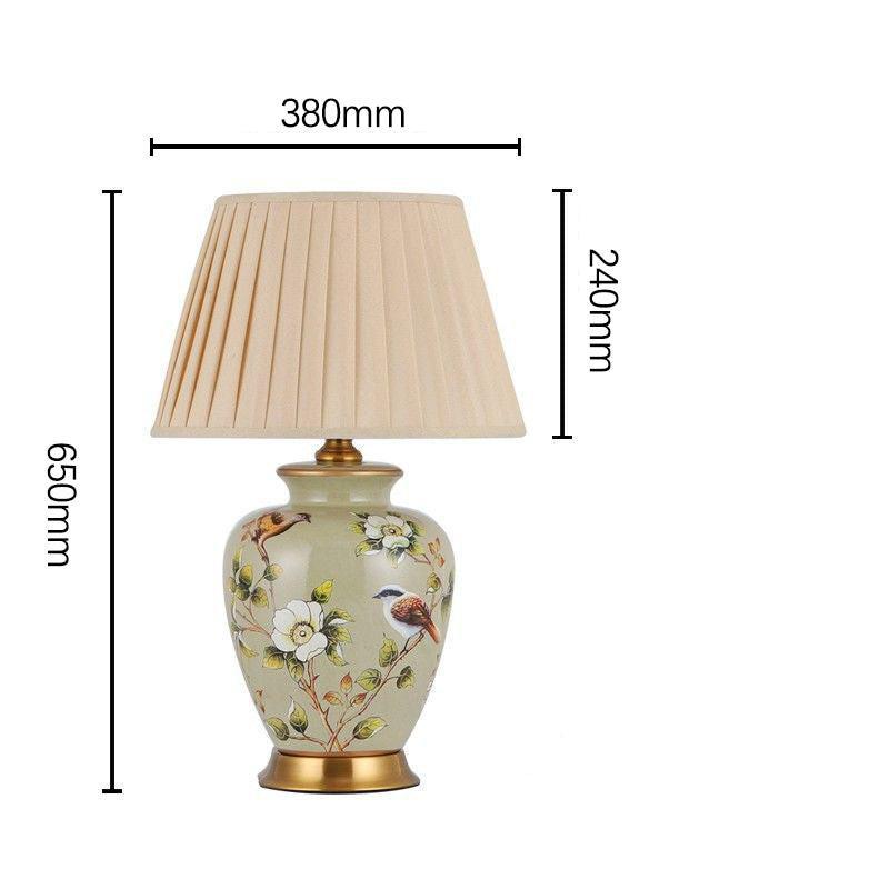 BloomLuxe - Keramik Schreibtischlampe mit Blumen- und Vogelmotiv