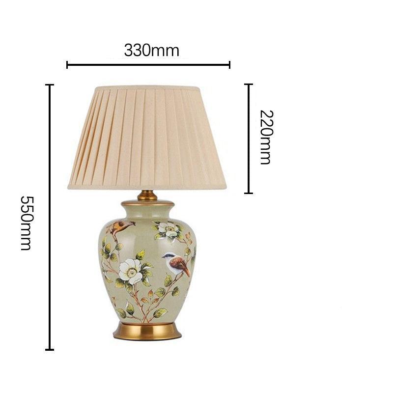 BloomLuxe - Keramik Schreibtischlampe mit Blumen- und Vogelmotiv