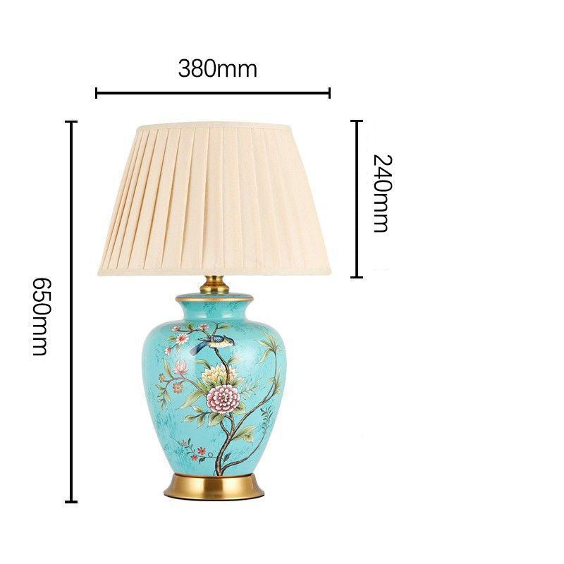 BloomLuxe - Keramik Schreibtischlampe mit Blumen- und Vogelmotiv