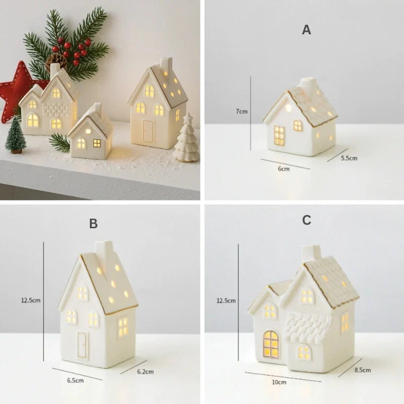 Keramikdorf mit Sanftem Licht – Elegante Dekoration aus Weißer Keramik für Gemütliche Atmosphäre