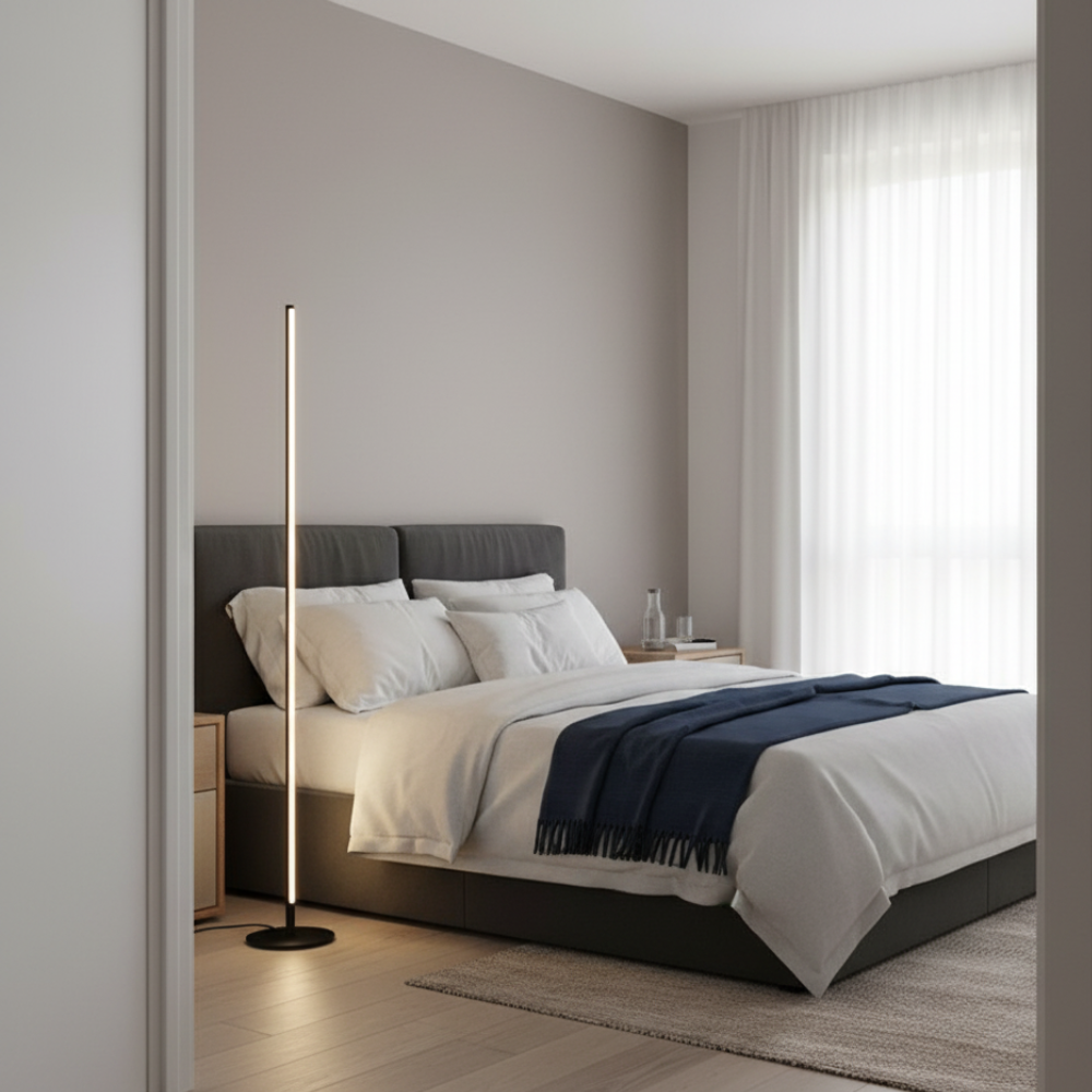 Moderne Dimmbare Stehlampe Schwarz mit 3 Lichtfarben – Elegante LED Stehleuchte für Wohnzimmer und Schlafzimmer