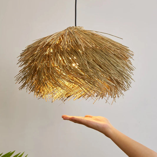 GrasGlow - Handmade pendant lamp made of grass for dining room