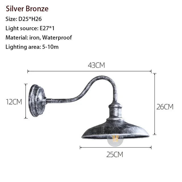 RainRetro – Retro Wandleuchte für Außenbereich mit wasserdichtem Design in Bronze und Silber