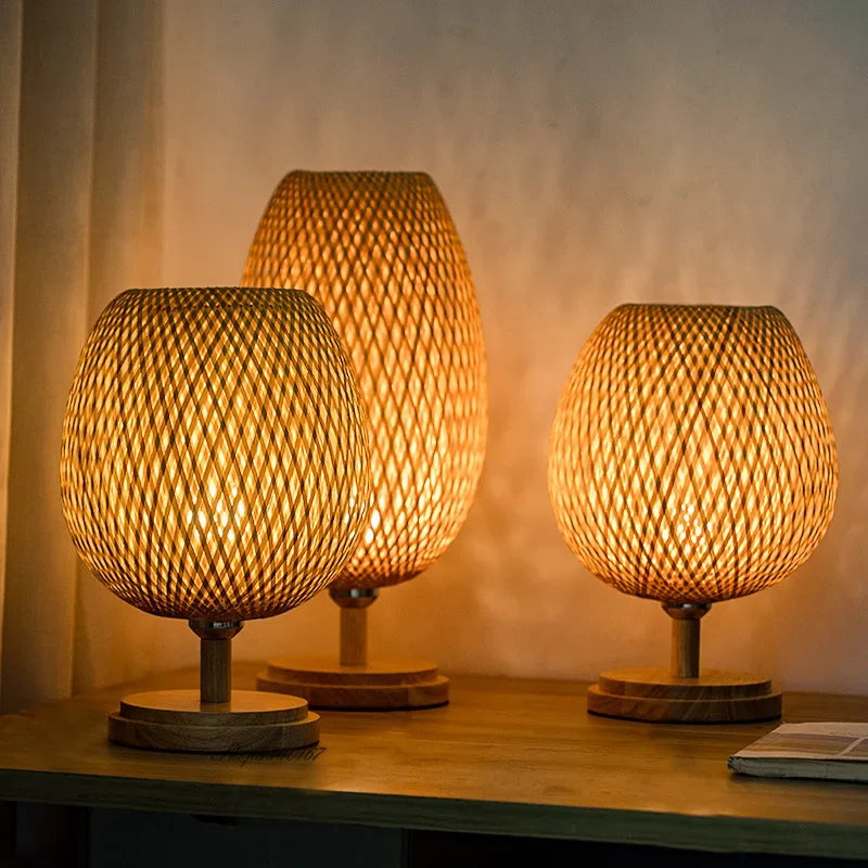 AntiqueBamboo – Table lamp made of bamboo for cozy lighting in the living room and bedroom