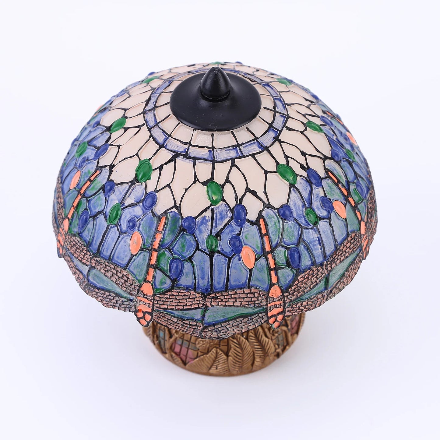 GlassLibelle - Vintage table lamp with glass painting and antique metal frame