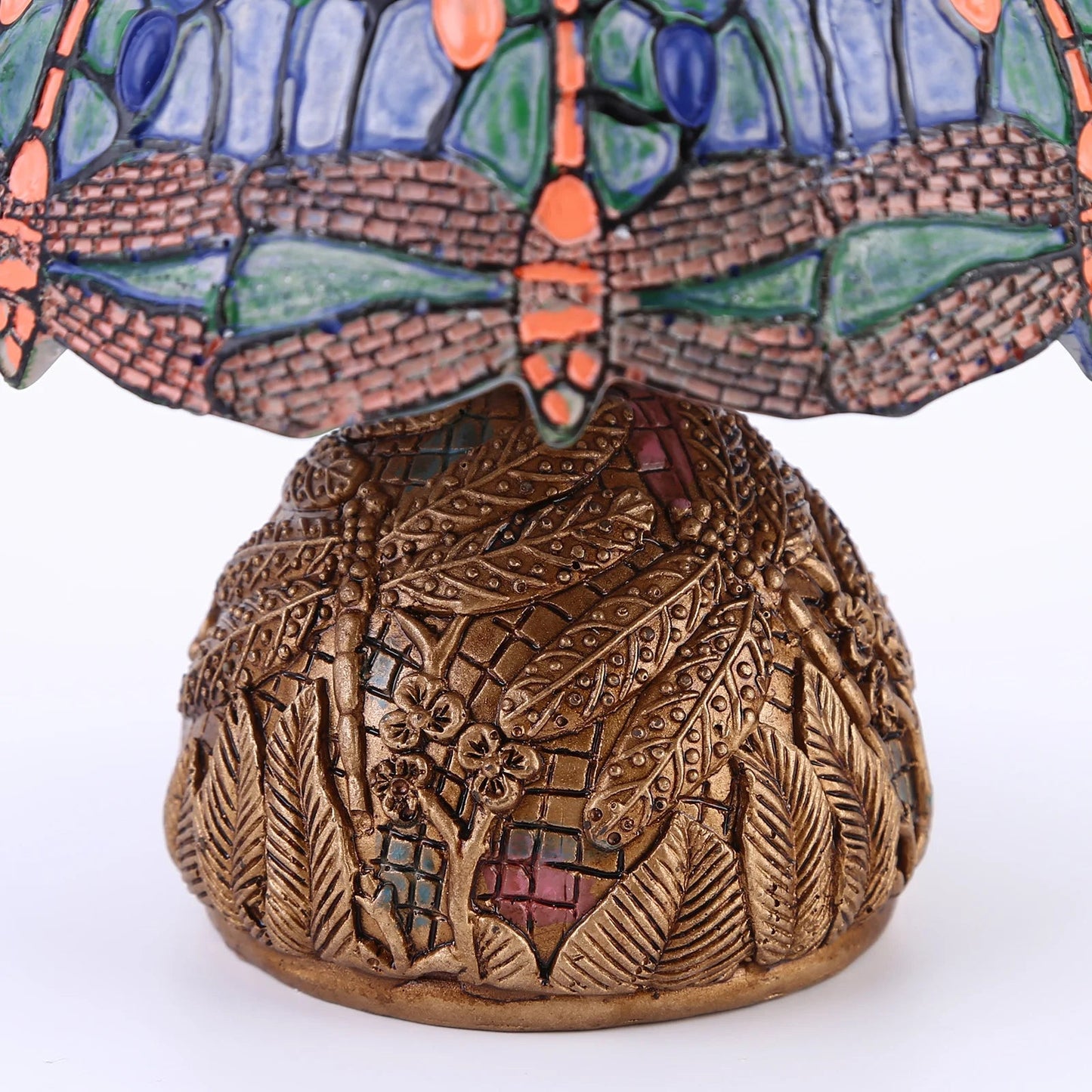 GlassLibelle - Vintage table lamp with glass painting and antique metal frame