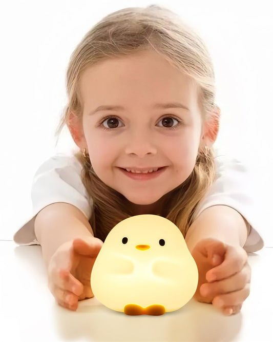 QuackLicht Nachtlampe – Cartoon Silikon USB Wiederaufladbare Schlaflicht mit Touch-Sensor und Timer – Kinderzimmer Nachttischlampe für Kinder – Geschenk & Dekoration