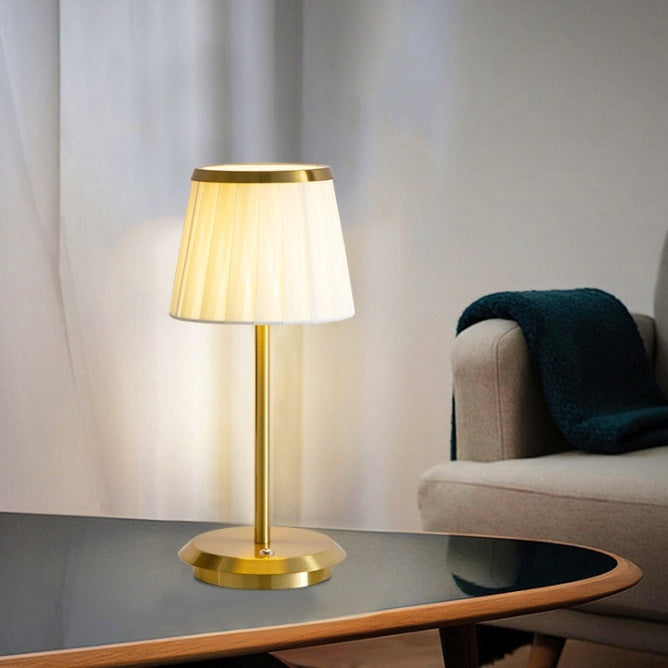 Stofflicht – Designer Tischlampe mit Stoffschirm & USB, dimmbar für Schlafzimmer & Schreibtisch